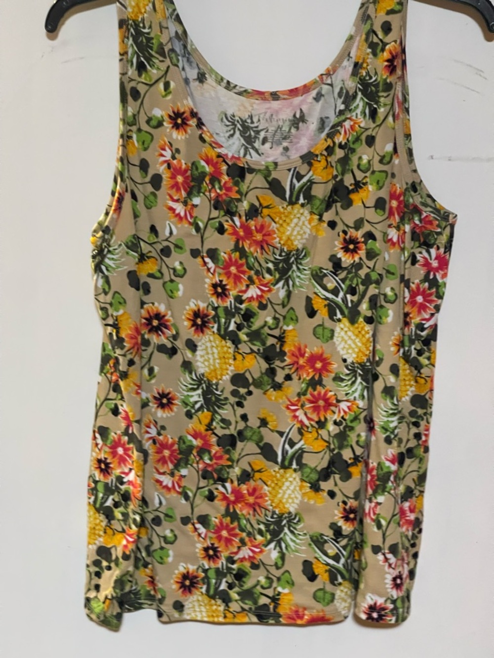 Floral Pineapple Print Tank Top - Beige